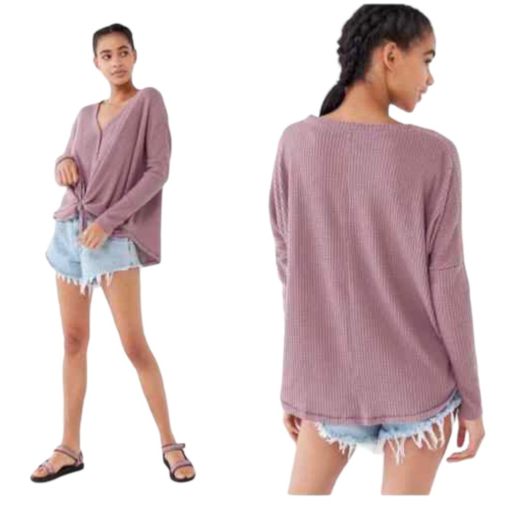 URBAN OUTFITTERS Pink Out From Under JoJo Waffle Thermal Tie Top Womens Small S